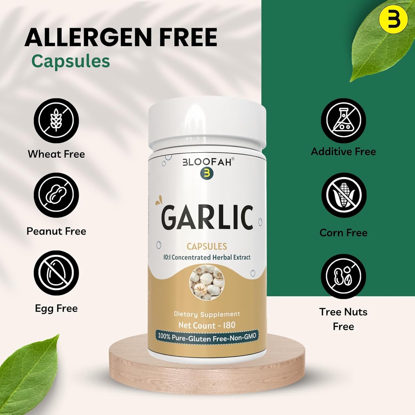 500mg Bloofah Garlic Capsules | 10:1 Concentrated Extract | Natural Garlic Supplement | Non-GMO, Gluten-Free | Easy-to-Swallow | 180 Count Pack