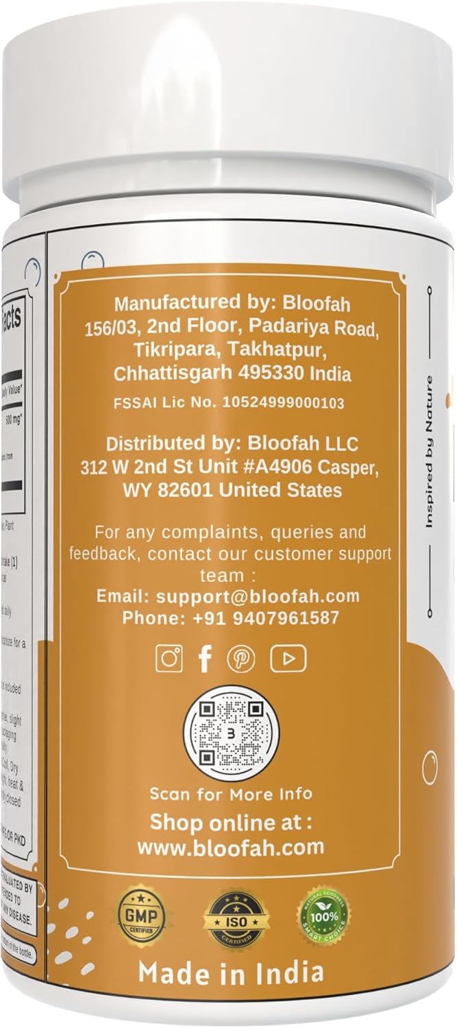 500mg Bloofah Haritaki Fruit Capsules | 10:1 Extract Natural Haritaki Powder | Non-GMO, Gluten-Free | Herbal Supplement (180 Count)