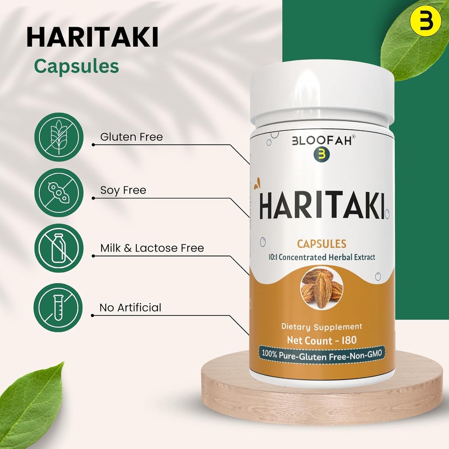 500mg Bloofah Haritaki Fruit Capsules | 10:1 Extract Natural Haritaki Powder | Non-GMO, Gluten-Free | Herbal Supplement (180 Count)