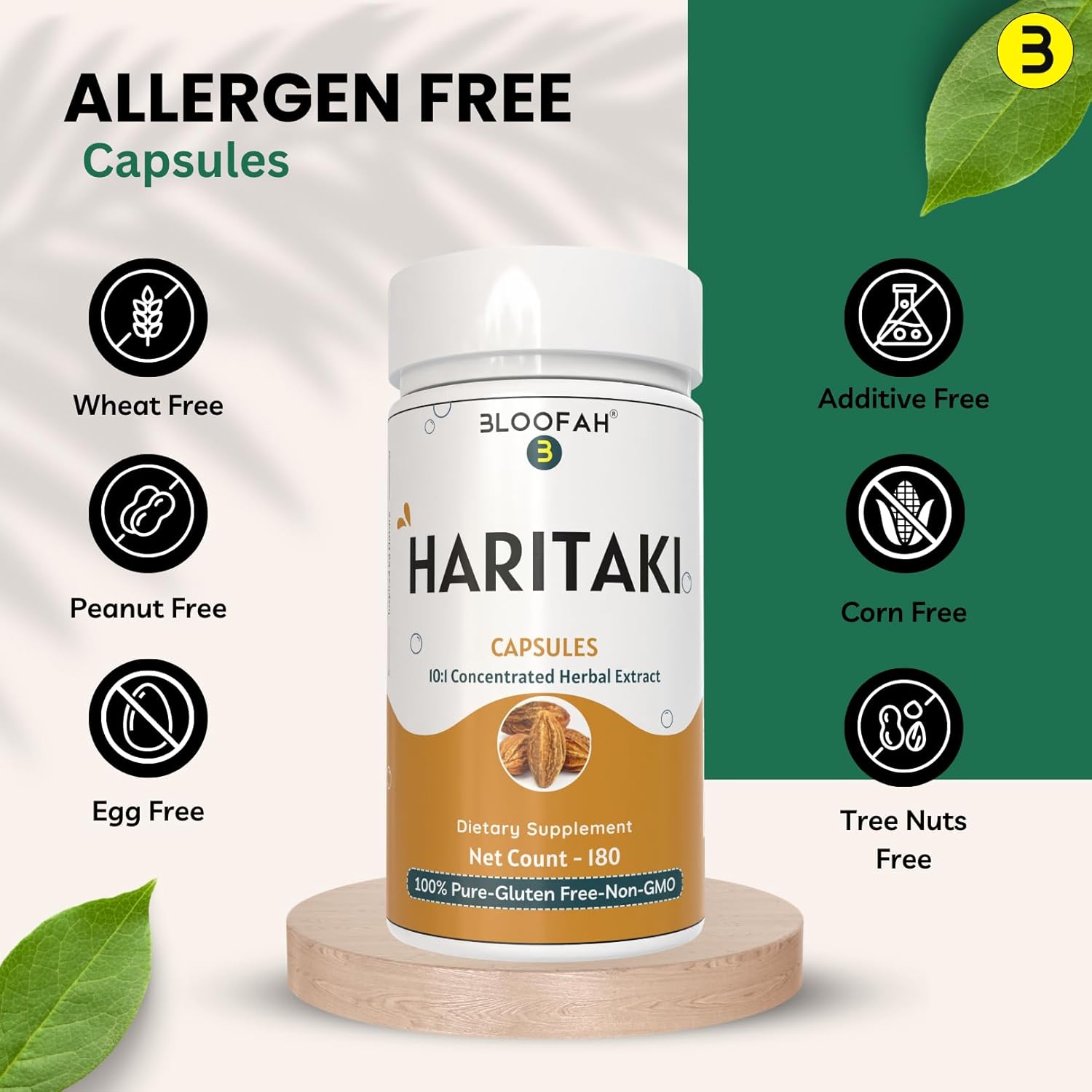 500mg Bloofah Haritaki Fruit Capsules | 10:1 Extract Natural Haritaki Powder | Non-GMO, Gluten-Free | Herbal Supplement (180 Count)