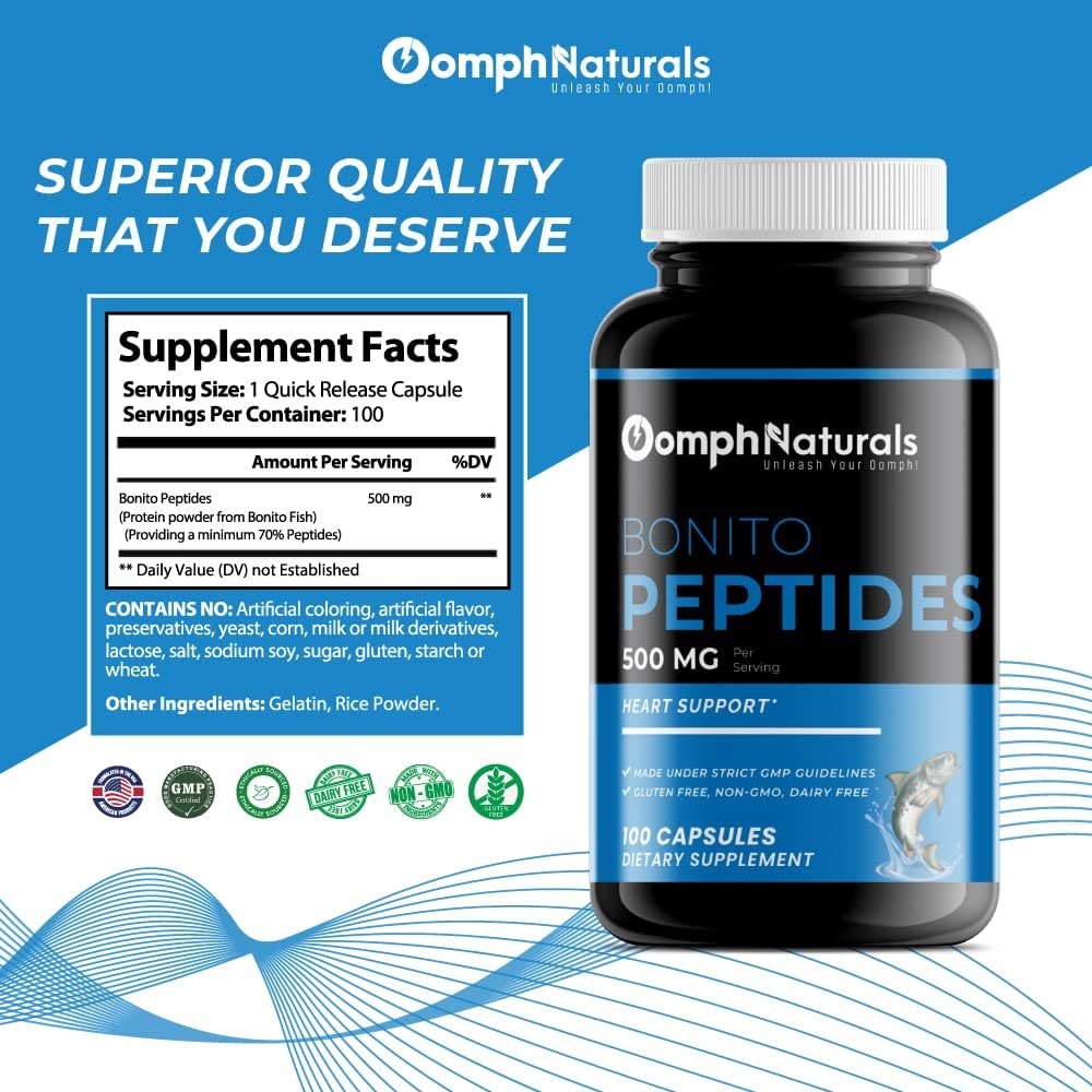 500mg Bonito Fish Extract Capsules - Heart Health Supplement, 100 Day Supply, Non-GMO, Gluten Free