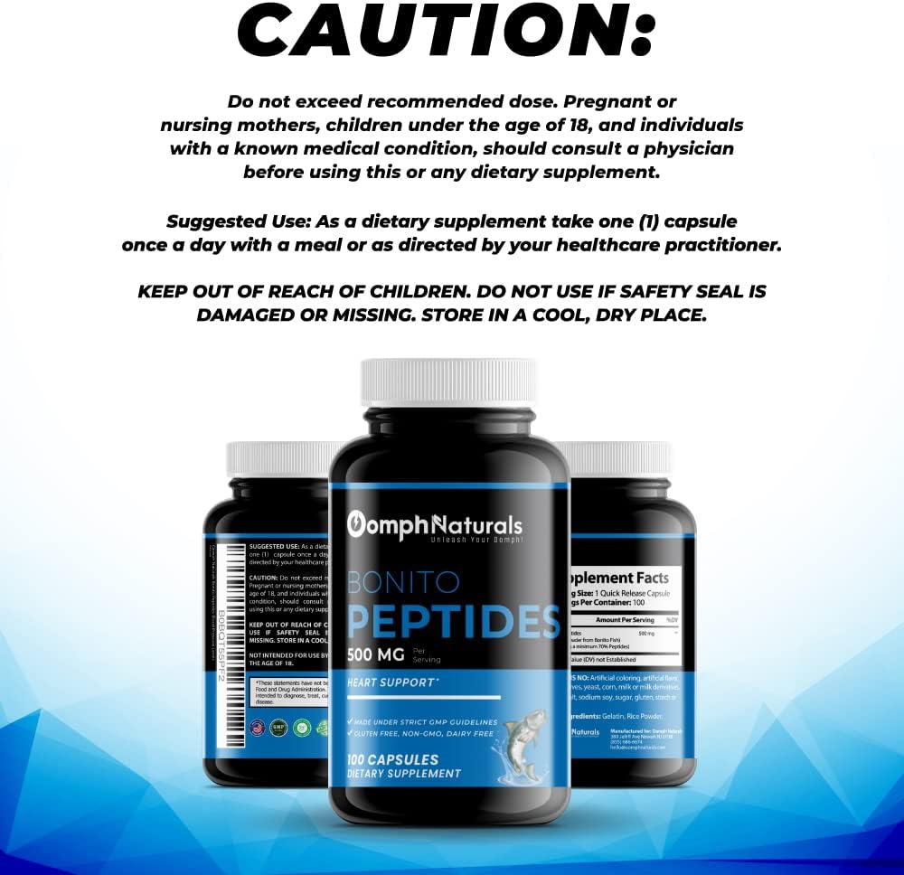 500mg Bonito Fish Extract Capsules - Heart Health Supplement, 100 Day Supply, Non-GMO, Gluten Free