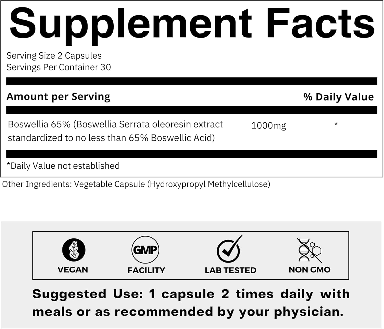 500mg Boswellia Serrata Extract Capsules - Supports Healthy Joints, Muscles - High in Boswellic Acids - 60 Capsules