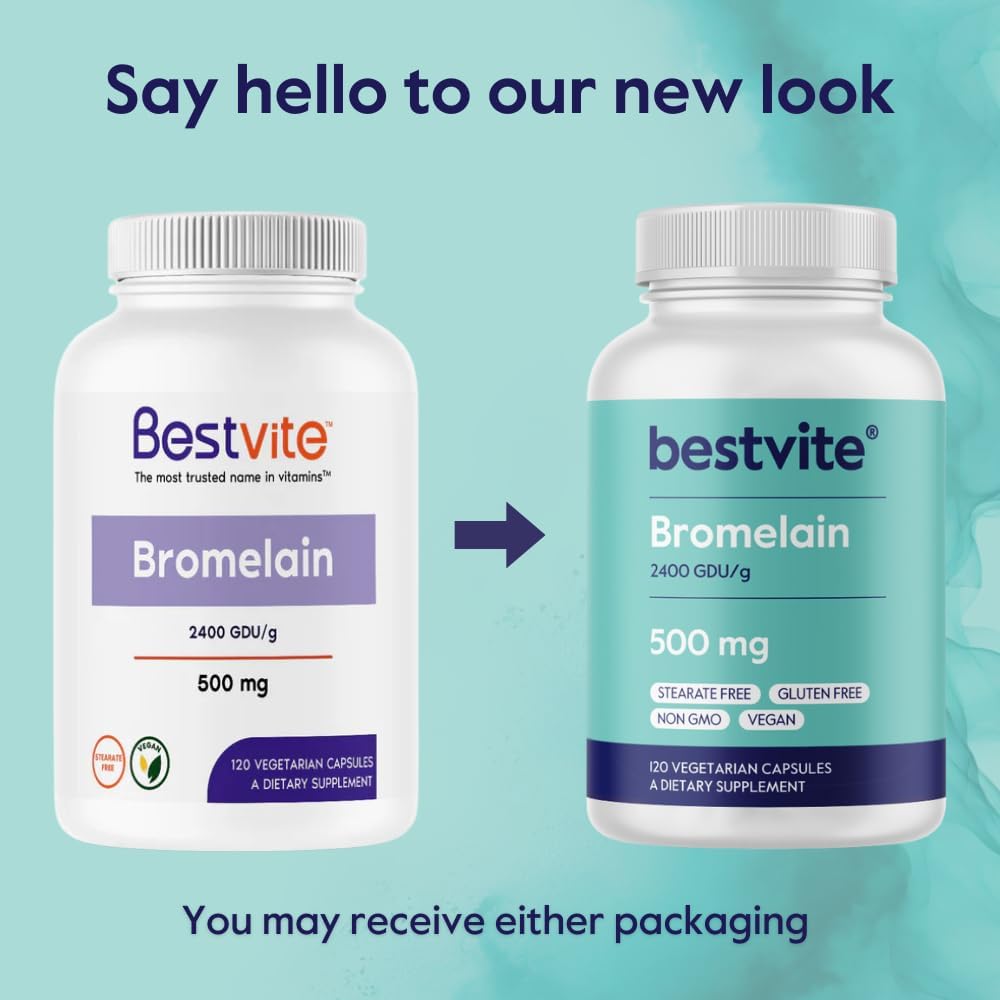 500mg Bromelain Enzyme Capsules (120 ct) - High Potency 2400 GDU/Gram - Vegan, Non-GMO, Gluten Free - No Additives