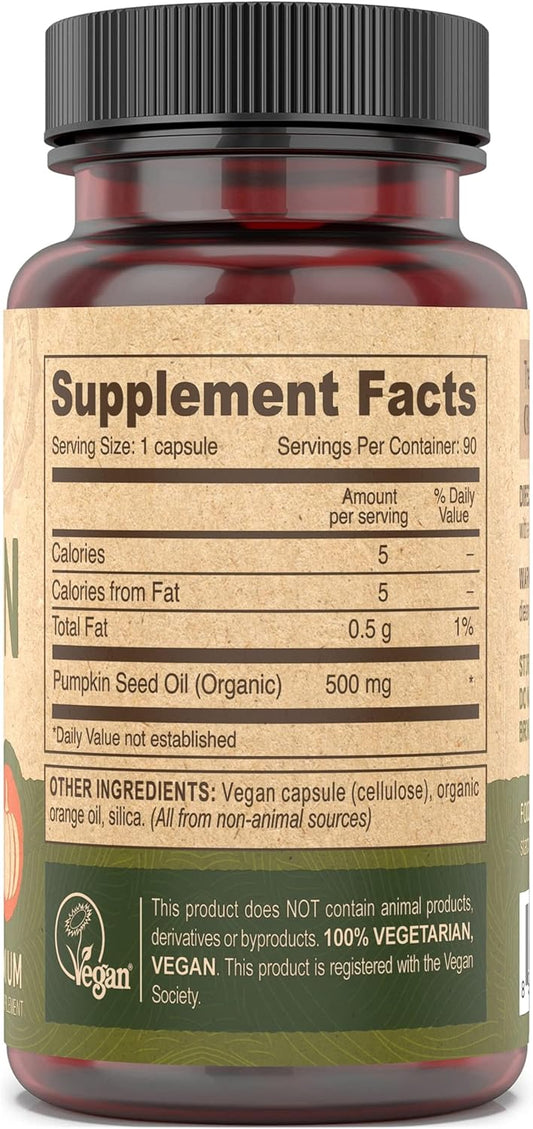 500mg Cold-Pressed Unrefined Vegan Pumpkin Seed Oil Capsules - 90 Count by DEVA Nutrition