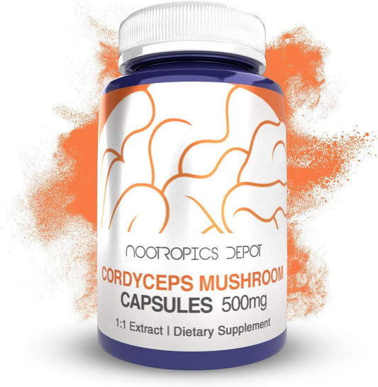 500mg Cordyceps Mushroom Capsules - 60 Count | Whole Fruiting Body Extract | Supports Immune Health | Nootropics Depot