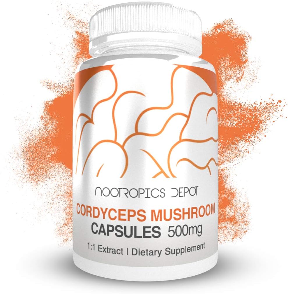 500mg Cordyceps Mushroom Capsules - 60 Count | Whole Fruiting Body Extract | Supports Immune Health | Nootropics Depot