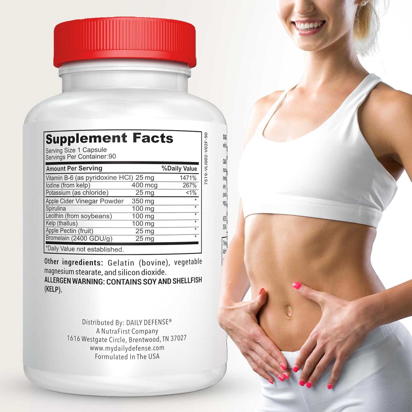 500mg Daily Defense Apple Cider Vinegar Capsules with Vitamin B6, Iodine & Spirulina - Supports Gut Health, Weight Management, Digestion & Energy