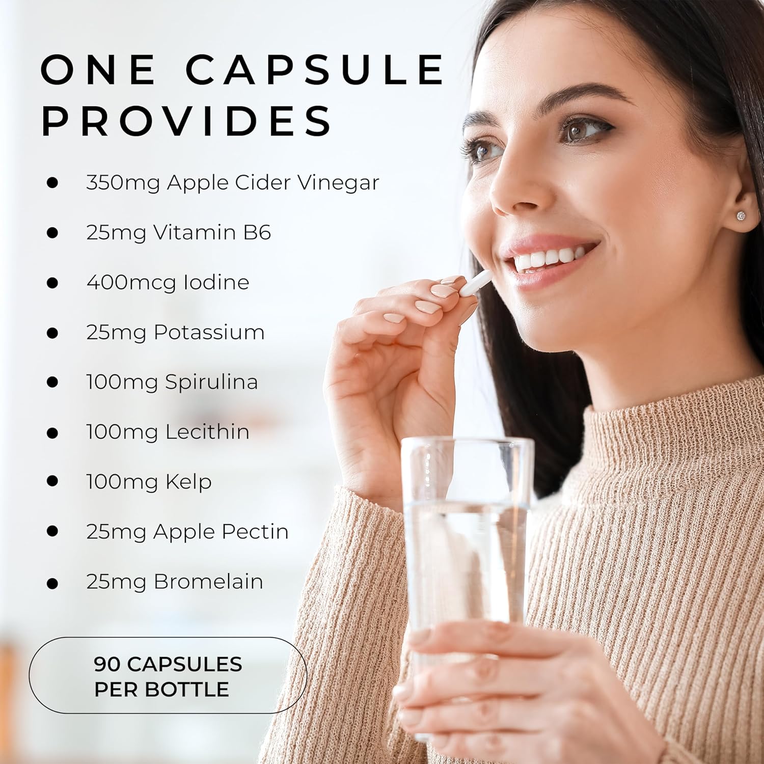 500mg Daily Defense Apple Cider Vinegar Capsules with Vitamin B6, Iodine & Spirulina - Supports Gut Health, Weight Management, Digestion & Energy