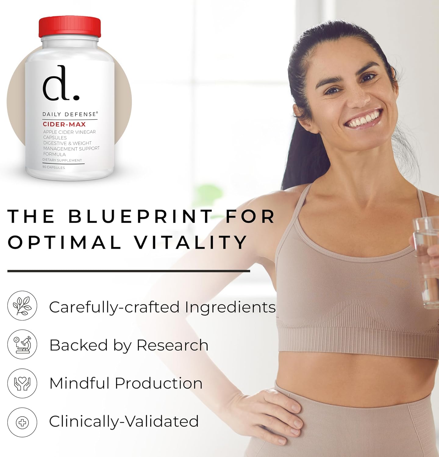 500mg Daily Defense Apple Cider Vinegar Capsules with Vitamin B6, Iodine & Spirulina - Supports Gut Health, Weight Management, Digestion & Energy