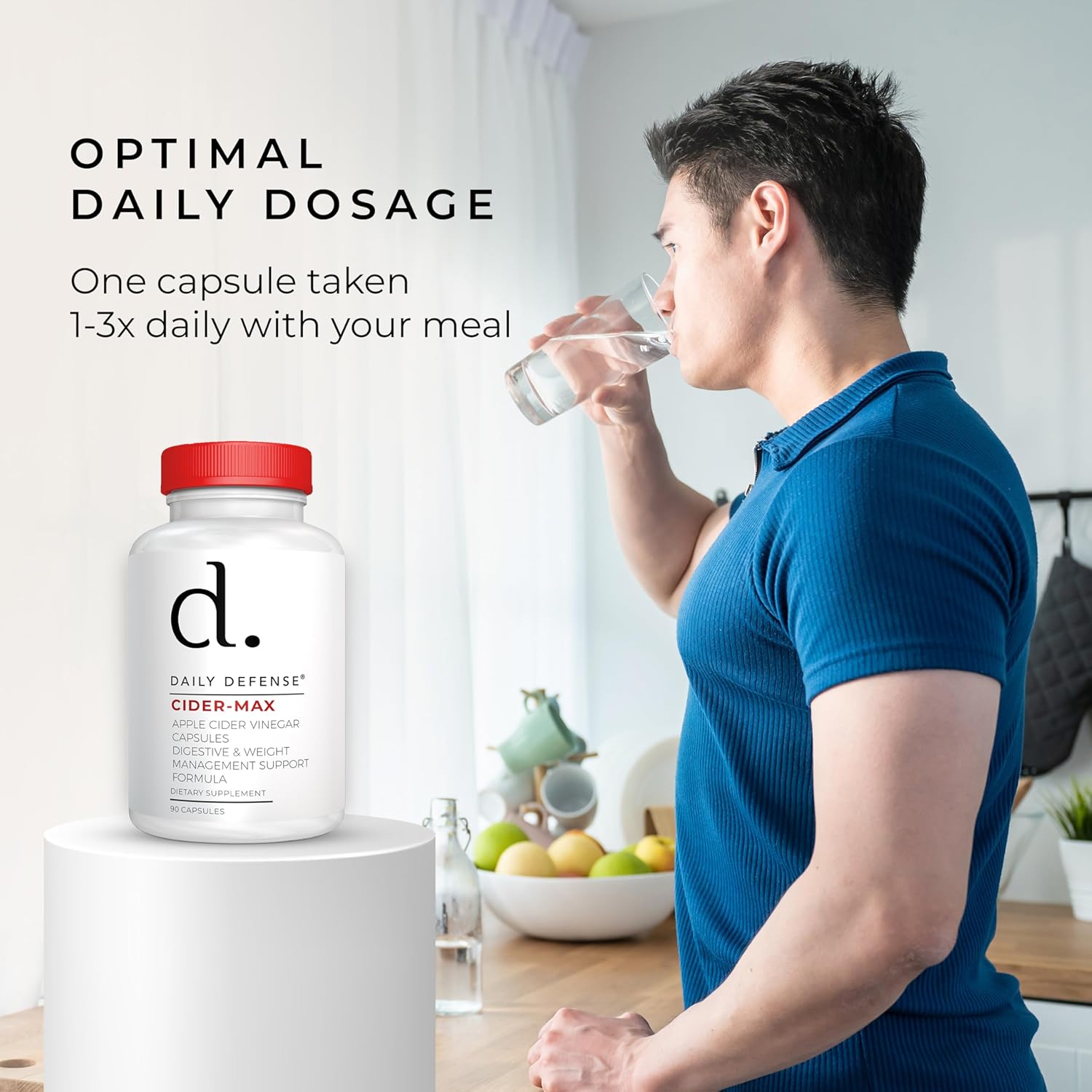 500mg Daily Defense Apple Cider Vinegar Capsules with Vitamin B6, Iodine & Spirulina - Supports Gut Health, Weight Management, Digestion & Energy