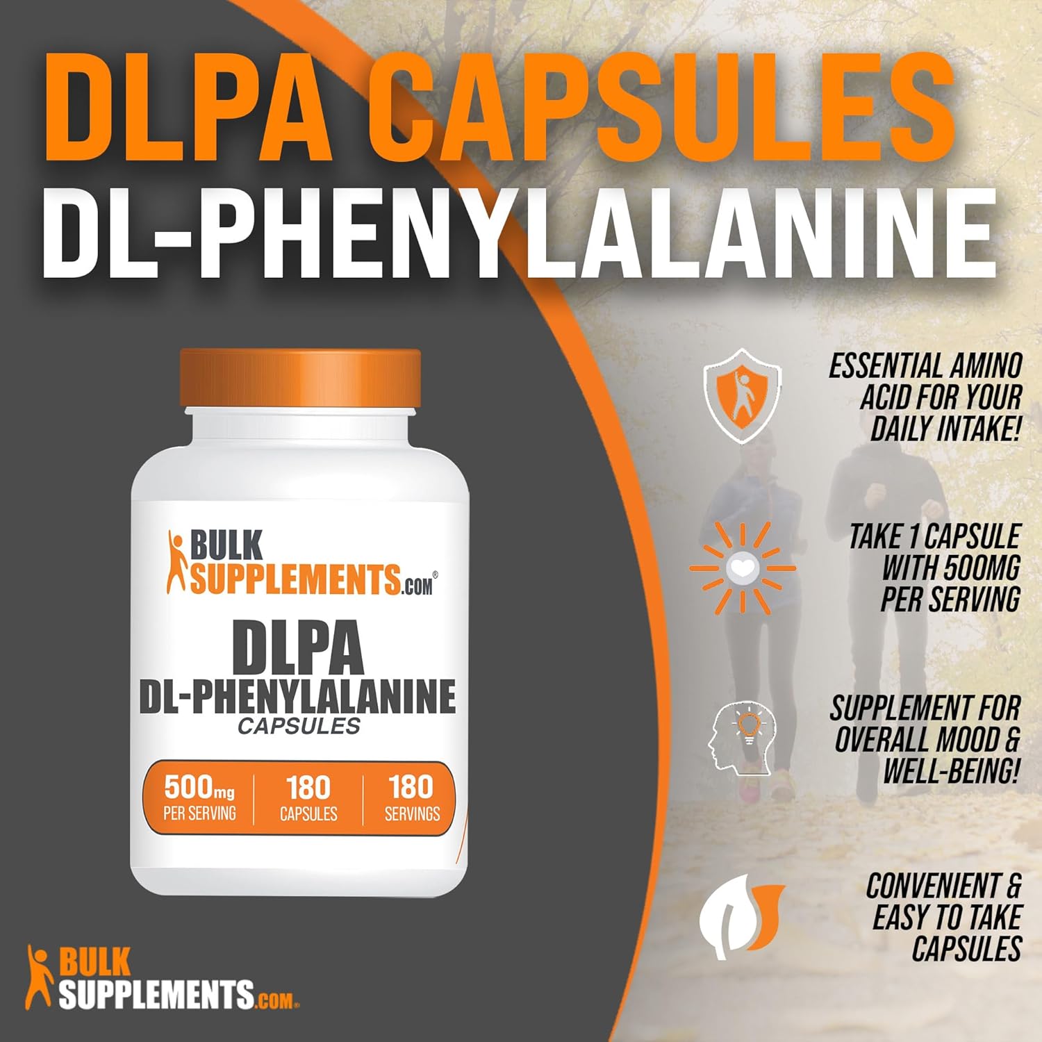 500mg DL-Phenylalanine Capsules - DLPA Supplements for Amino Acid Support - Gluten-Free, 180 Capsules