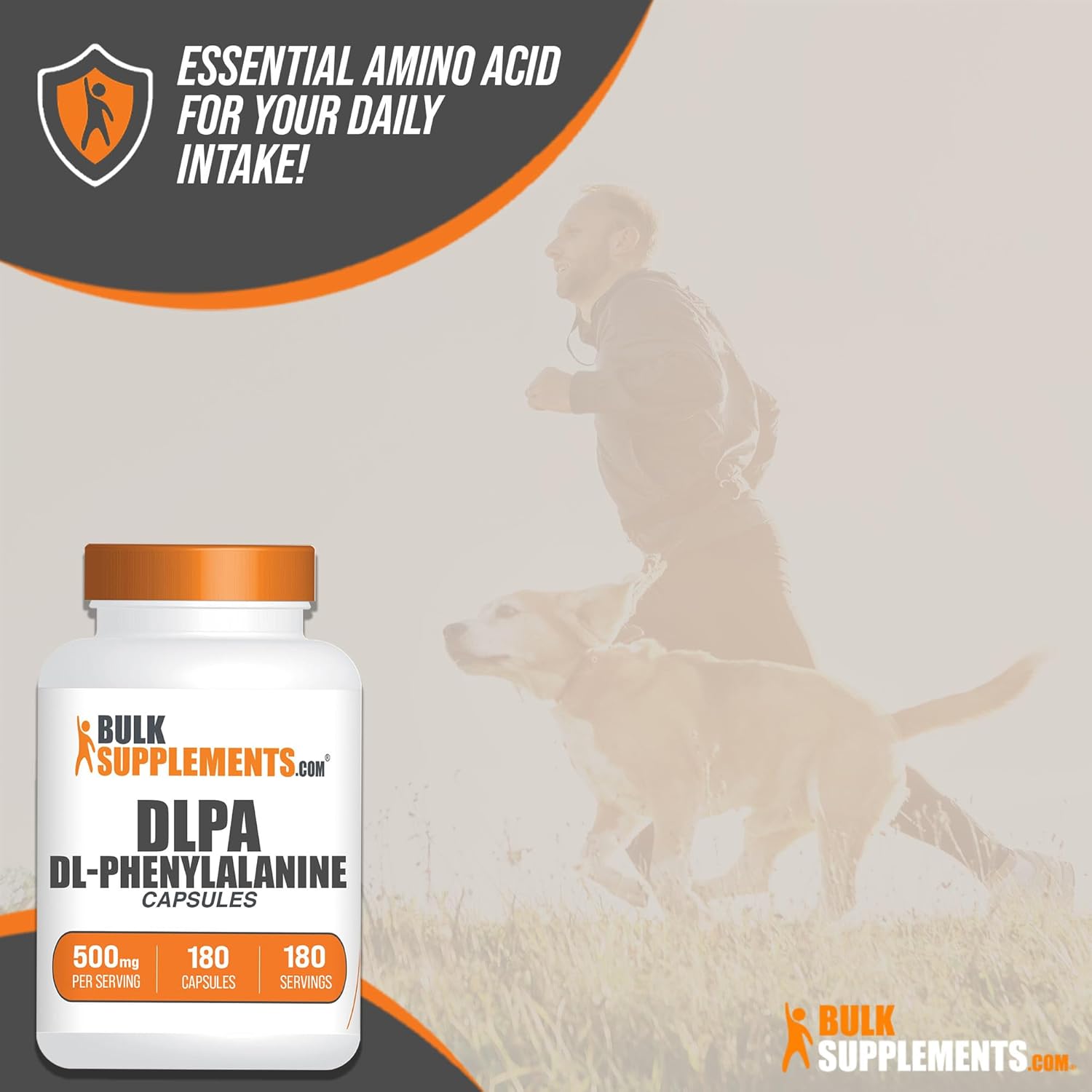 500mg DL-Phenylalanine Capsules - DLPA Supplements for Amino Acid Support - Gluten-Free, 180 Capsules