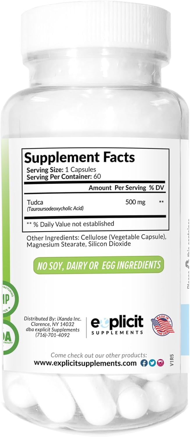 500mg eXplicit Supplements TUDCA Liver Support Capsules - Pure Liver Health Boost - 60 Count Bottle