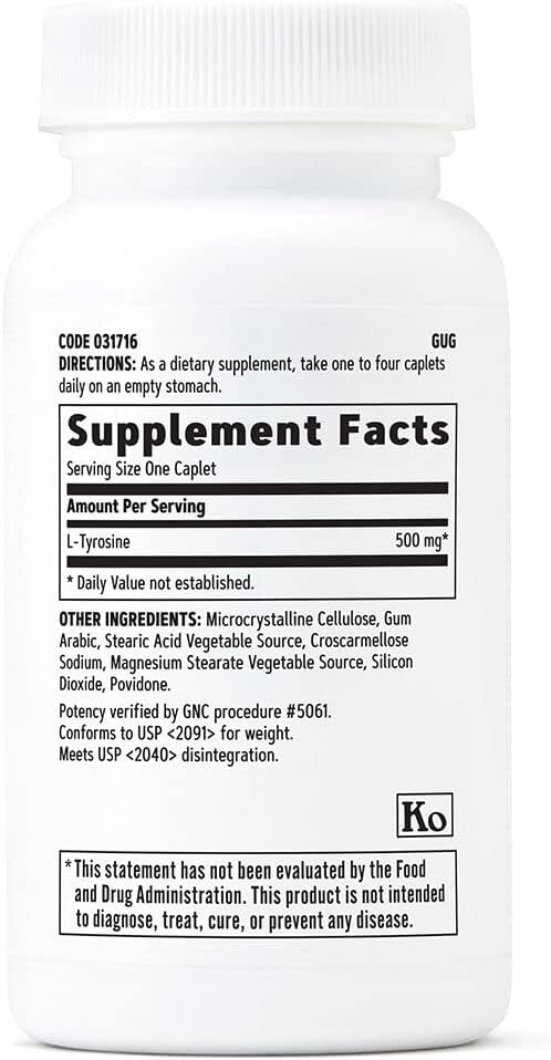 500mg GNC L-Tyrosine Supplement for Healthy Nervous System Function