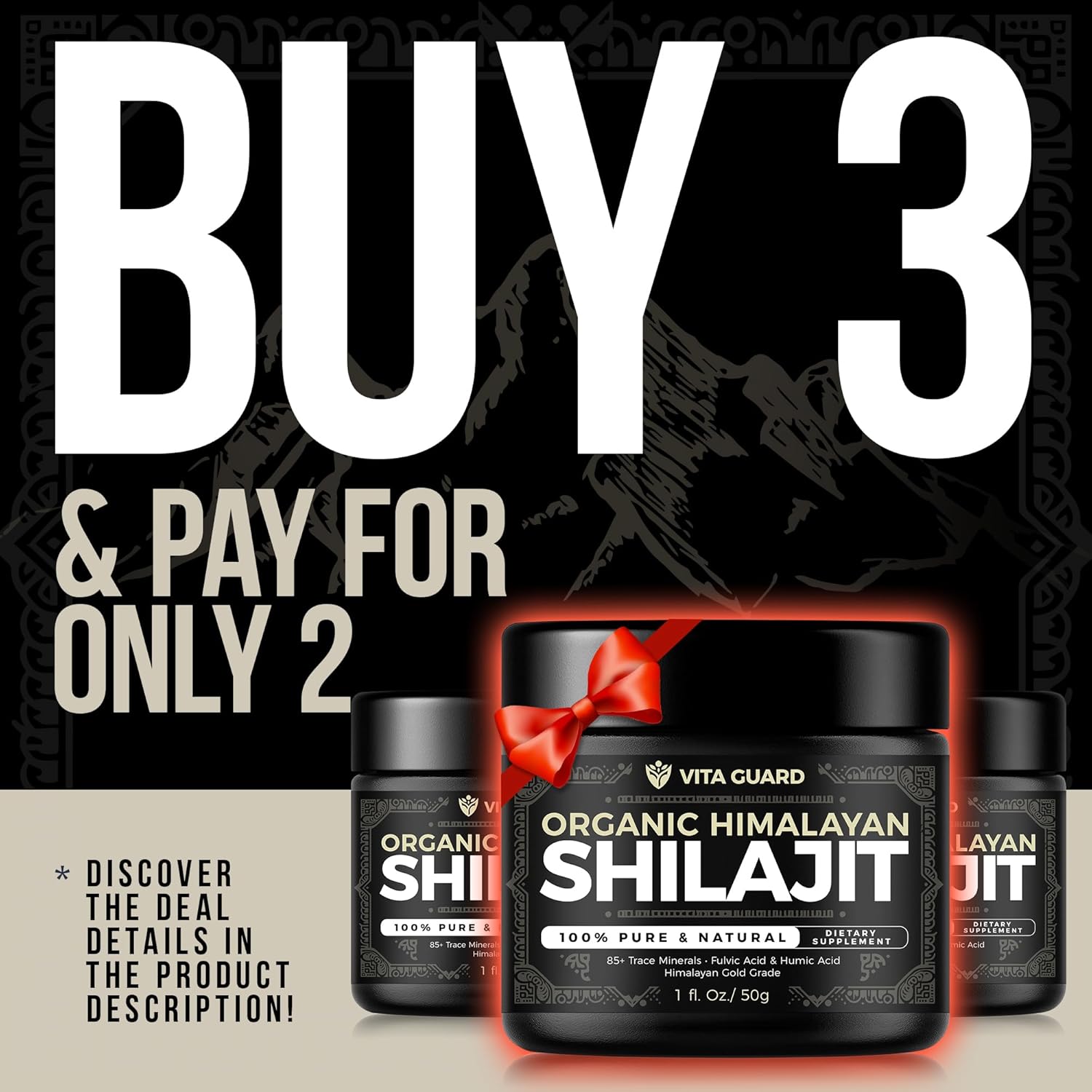500mg High-Strength Organic Shilajit Resin with Over 85 Trace Minerals & Fulvic Acid - Boost Energy and Immune System Support - 50g