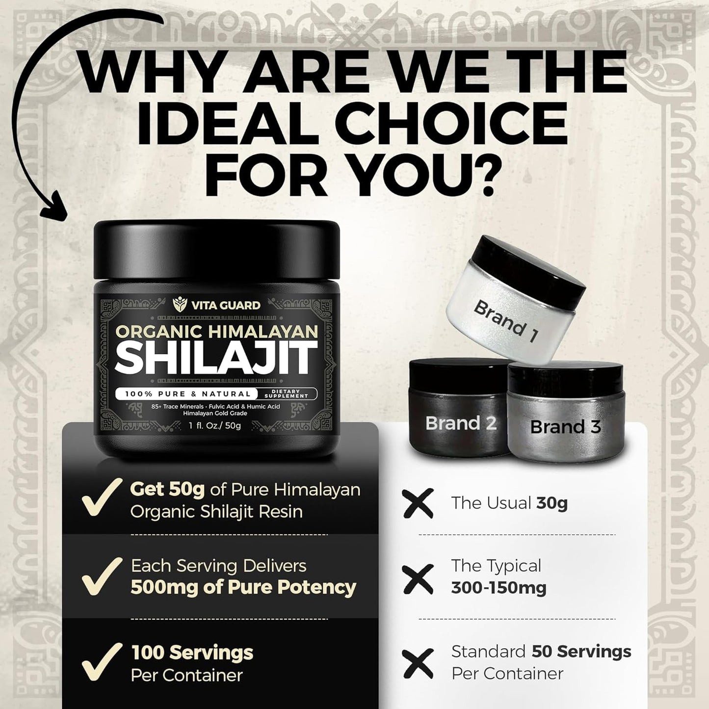 500mg High-Strength Organic Shilajit Resin with Over 85 Trace Minerals & Fulvic Acid - Boost Energy and Immune System Support - 50g