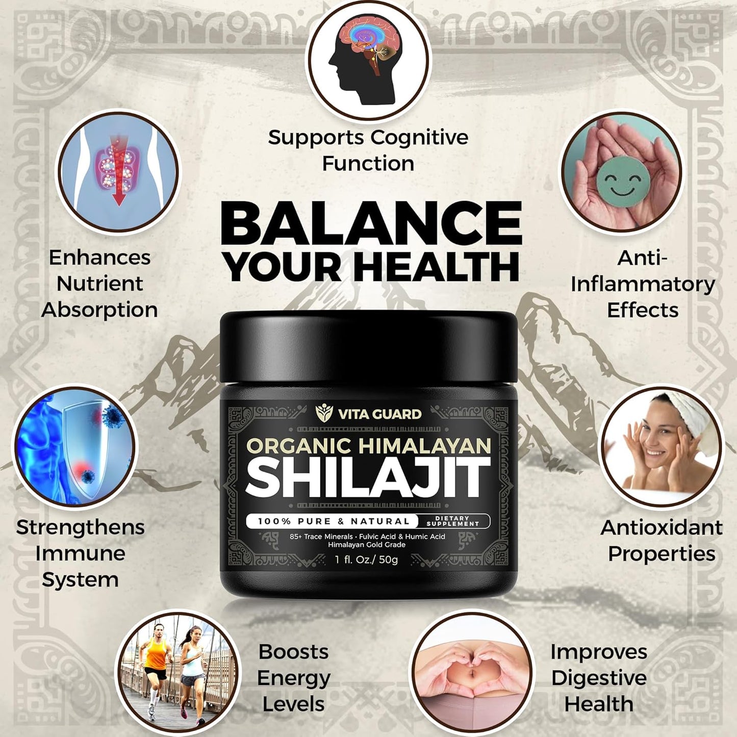 500mg High-Strength Organic Shilajit Resin with Over 85 Trace Minerals & Fulvic Acid - Boost Energy and Immune System Support - 50g