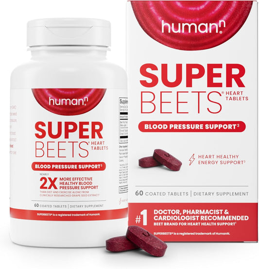 500mg humanN SuperBeets Heart Tablets - Clinically Studied Antioxidants, 60 Count - Non-GMO Powder - Smooth Coat Formula