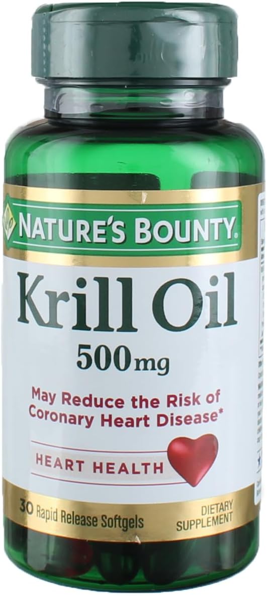 500mg Krill Oil Softgels for Heart Health - 30 Count Rapid Release Dietary Supplement by Nature's Bounty