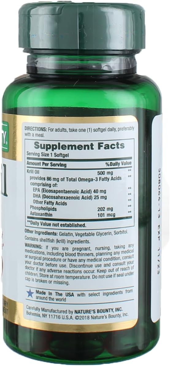 500mg Krill Oil Softgels for Heart Health - 30 Count Rapid Release Dietary Supplement by Nature's Bounty