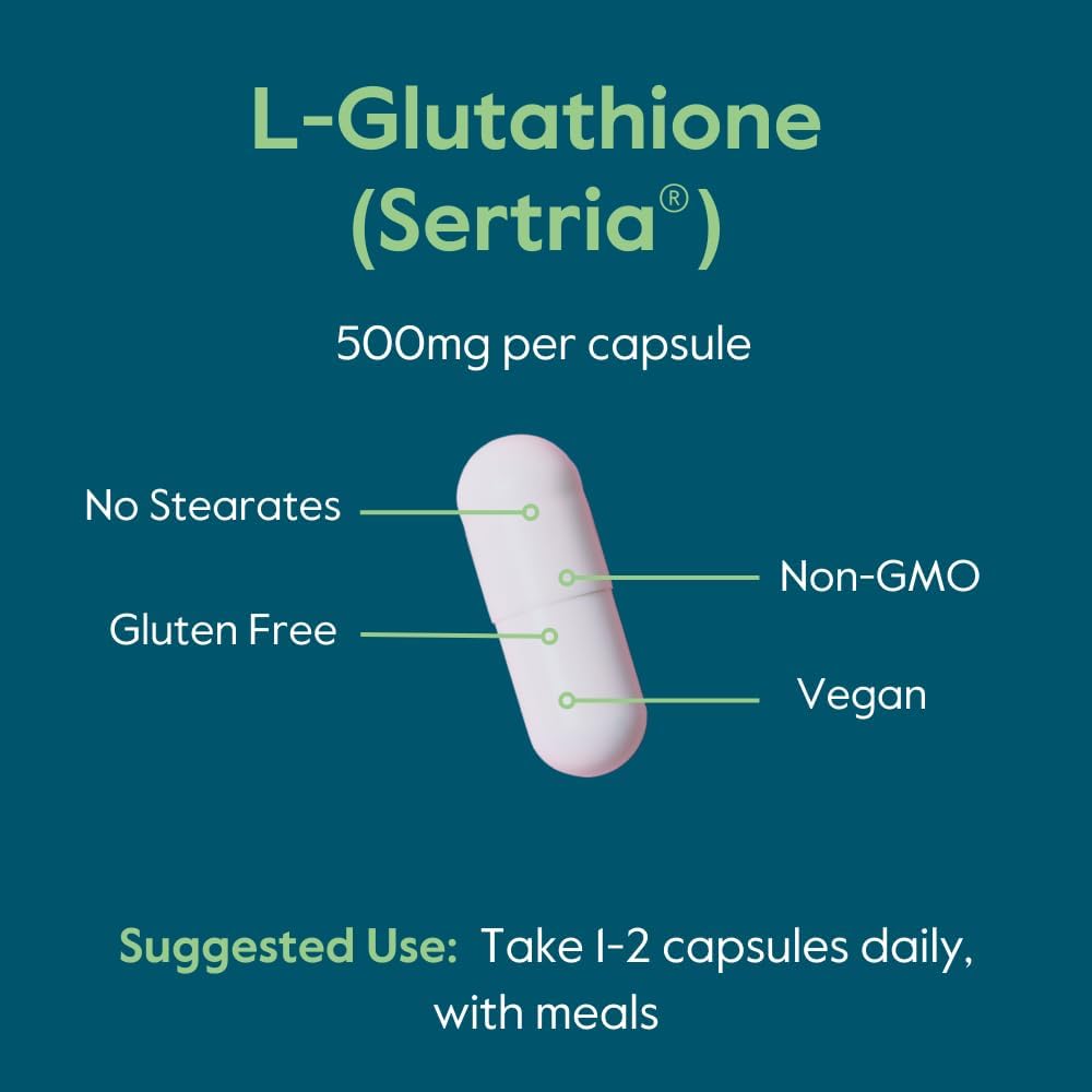 500mg L-Glutathione with Setria - 60 Veggie Capsules - Vegan, Gluten Free, Non-GMO - No Stearates - High Quality Supplement
