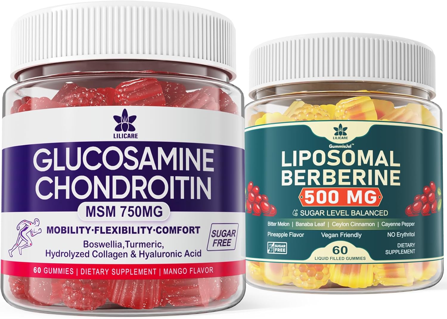 500mg LILICARE Glucosamine Chondroitin Gummies with Berberine Supplement - Joint Support and Heart Health Formula