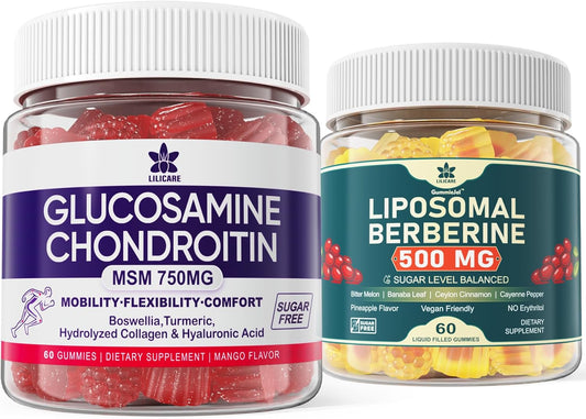 500mg LILICARE Glucosamine Chondroitin Gummies with Berberine Supplement - Joint Support and Heart Health Formula
