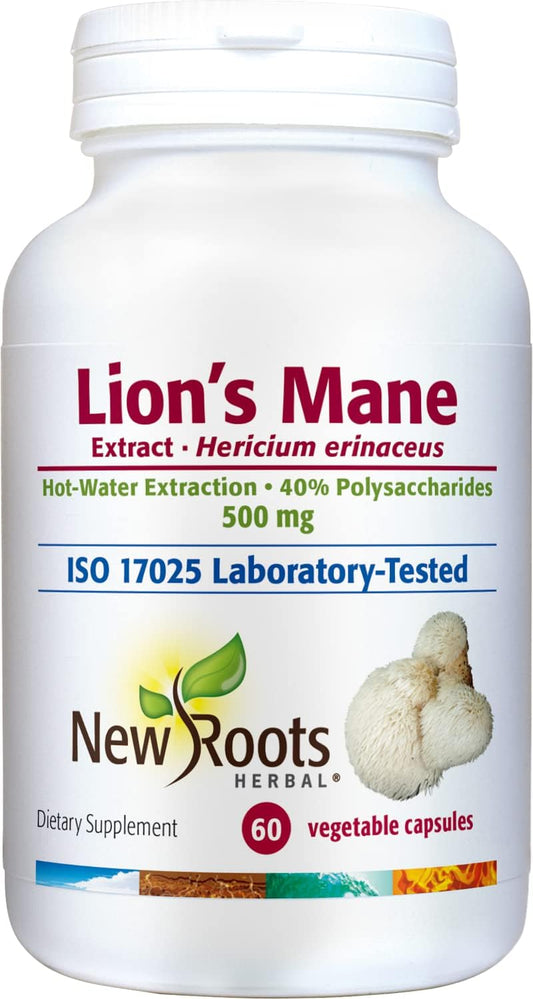 500mg Lions Mane Mushroom Extract Capsules for Memory, Focus & Immune Support | 60 Veggie Capsules by New Roots Herbal