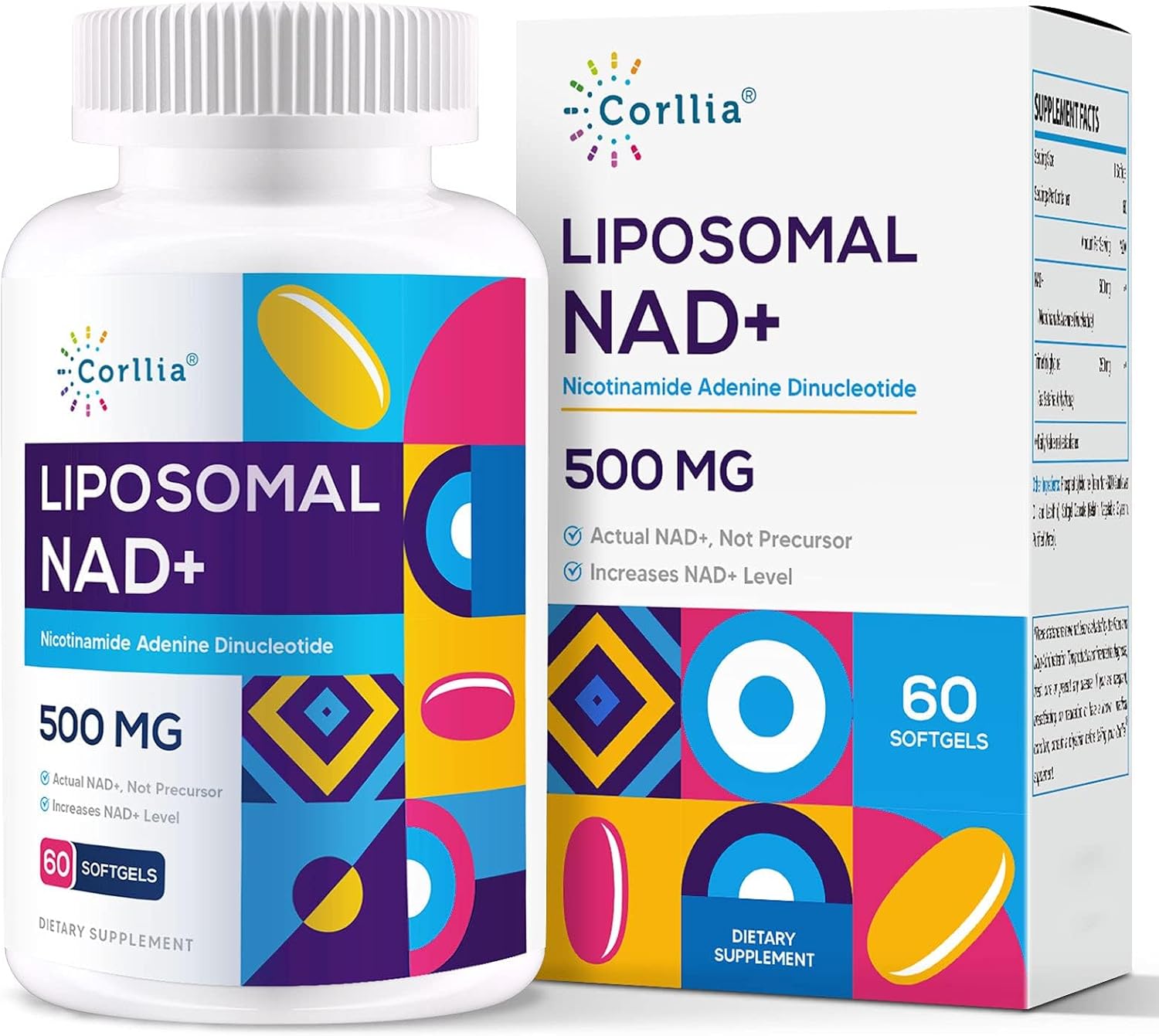 500mg Liposomal NAD+ with 250mg TMG Softgels - Nicotinamide Riboside Alternative - 60 Servings