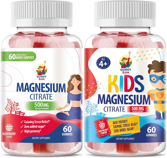 500mg Magnesium Citrate Gummies for Kids & Adults - Calm Mood & Muscle Support - Chewable Supplement