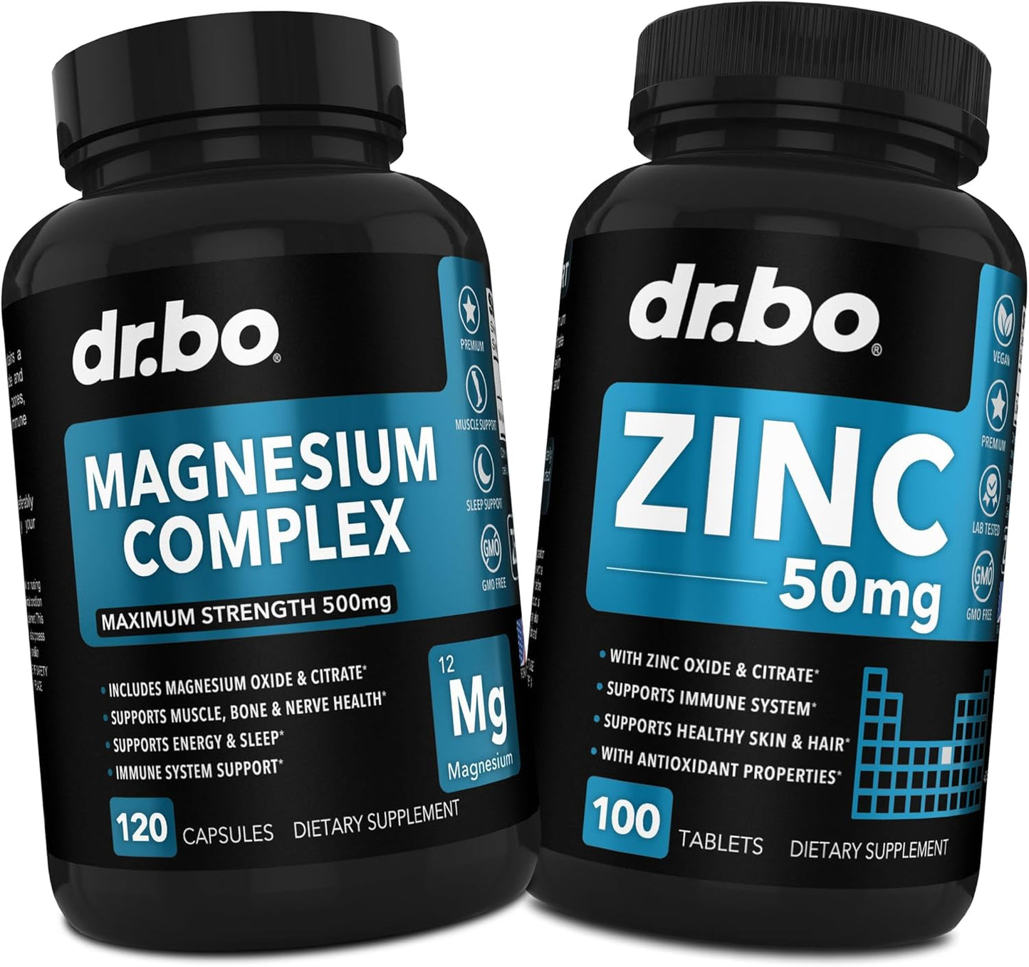 500mg Magnesium Complex Capsules for Energy and Relaxation with 50mg Zinc Supplements - Pure Zinc Oxide Citrate Tablets