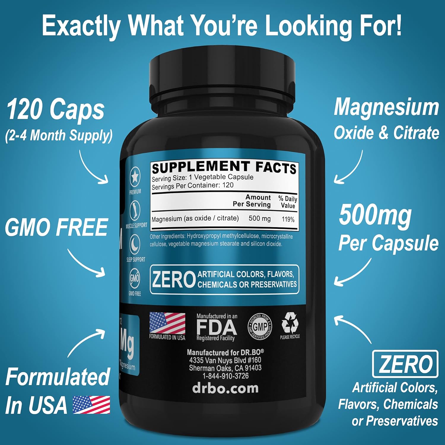 500mg Magnesium Complex Capsules for Energy and Relaxation with 50mg Zinc Supplements - Pure Zinc Oxide Citrate Tablets