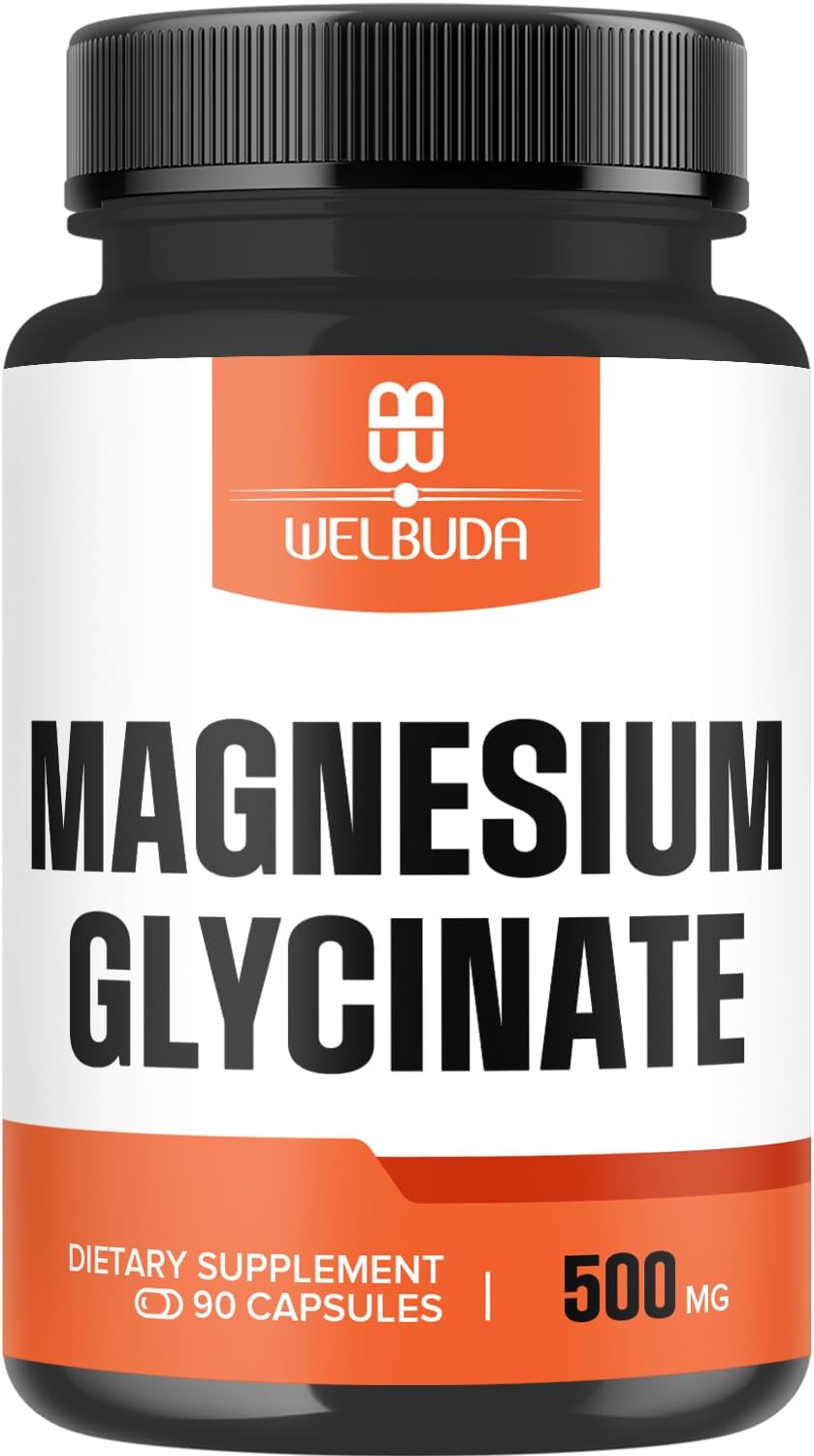 500mg Magnesium Glycinate Supplement for Brain, Bone Health - 90 Capsules - 100mg Elemental Magnesium - Supports Energy, Mood, Muscles