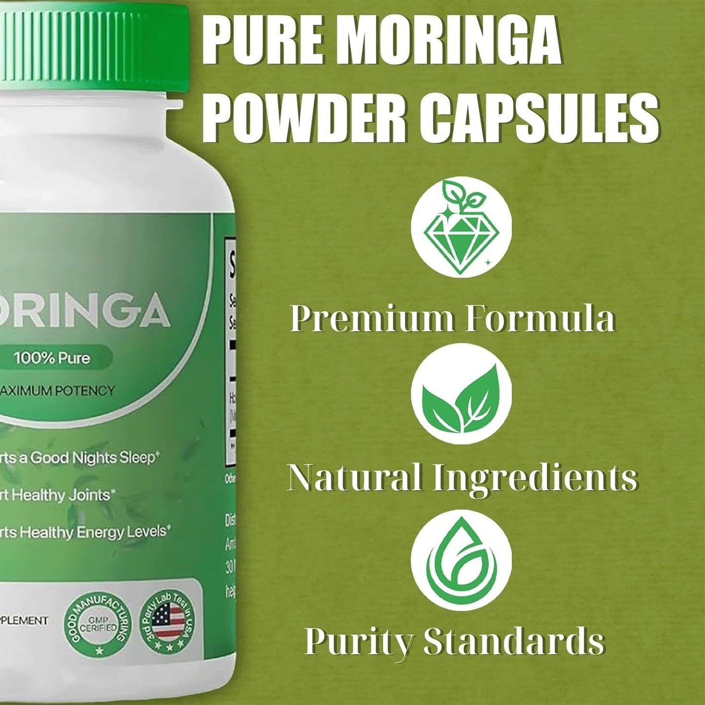 500mg Moringa Capsules with Essential Vitamins and Amino Acids for Immune Support (1Pcs)