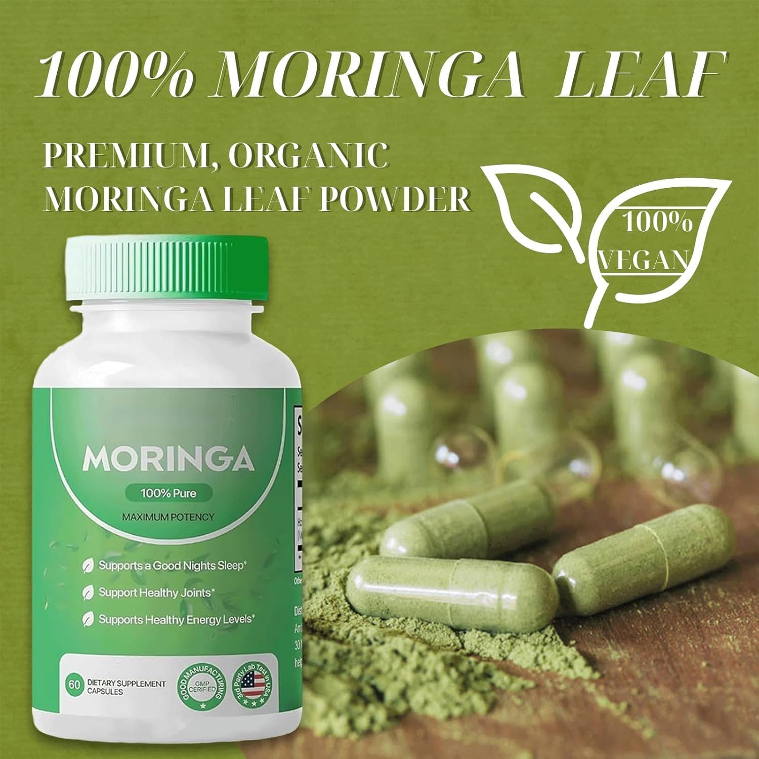 500mg Moringa Capsules with Essential Vitamins and Amino Acids for Immune Support (1Pcs)