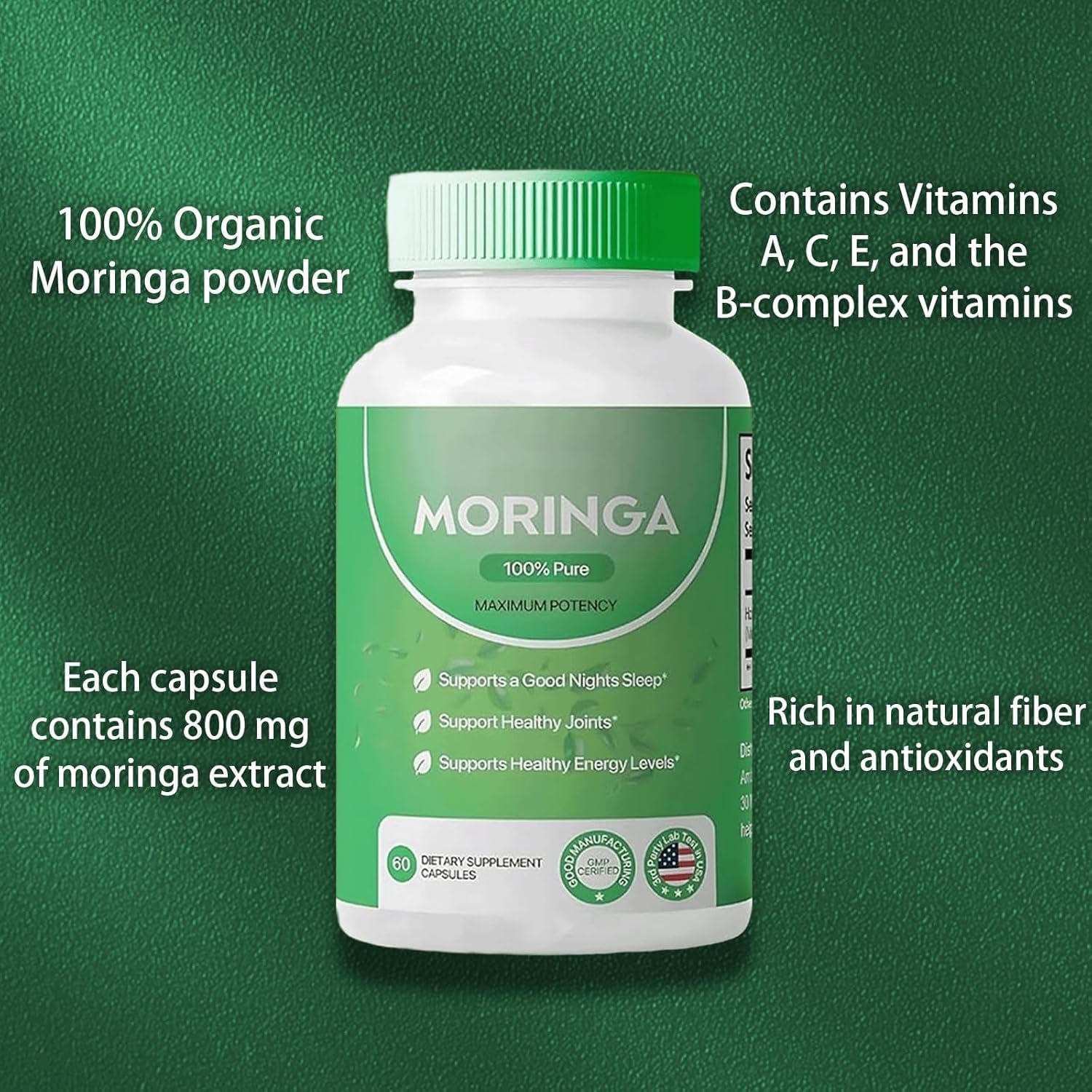 500mg Moringa Capsules with Essential Vitamins and Amino Acids for Immune Support (1Pcs)