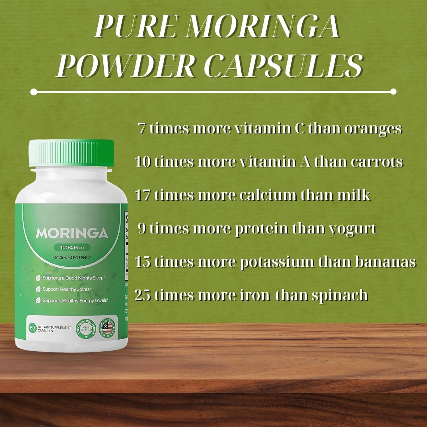 500mg Moringa Capsules with Essential Vitamins and Amino Acids for Immune Support (1Pcs)