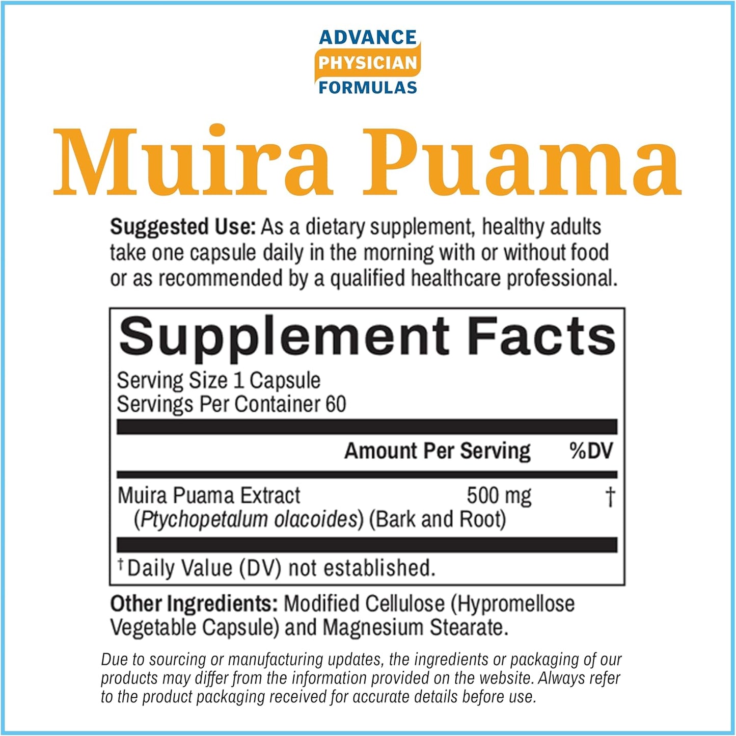 500mg Muira Puama Extract - 60 Vegetable Capsules by Advance Physician Formulas