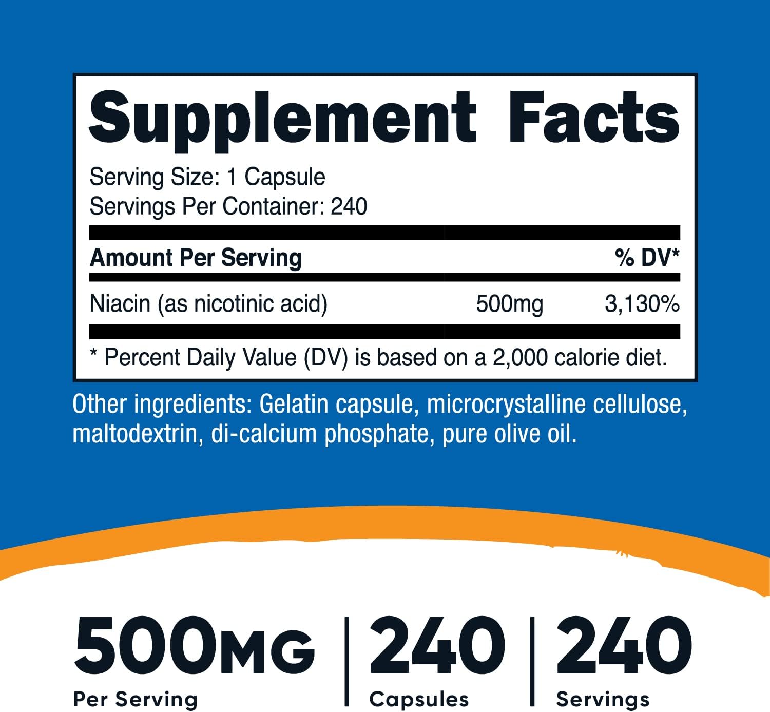 500mg Niacin (Vitamin B3) Capsules - 2 Bottles for Niacin Flush, Nutricost Quality