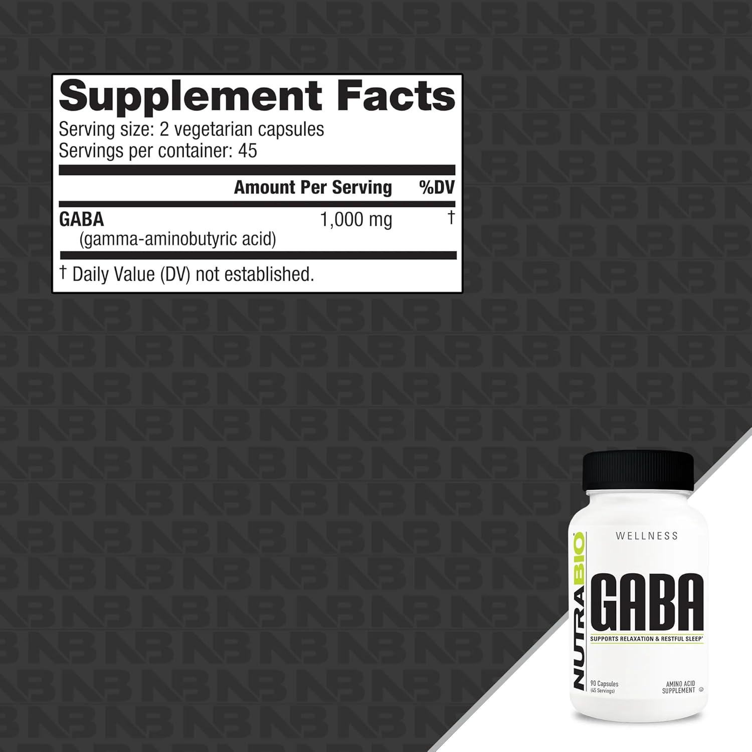 500mg NutraBio GABA Supplement - Supports Healthy Sleep and Relaxation - 90 Capsules