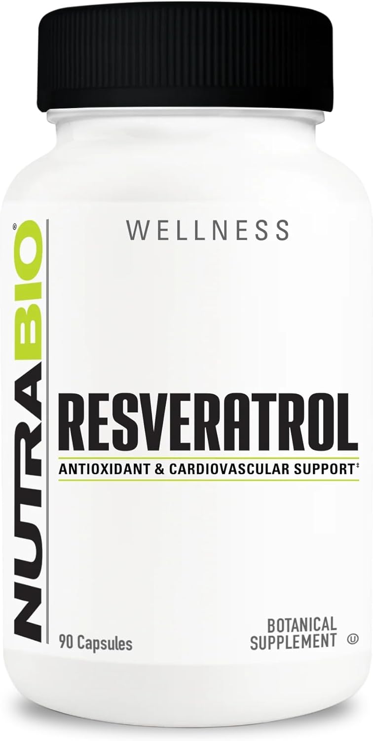 500mg NutraBio Resveratrol Supplement - Natural Antioxidant for Healthy Aging - 90 Capsules