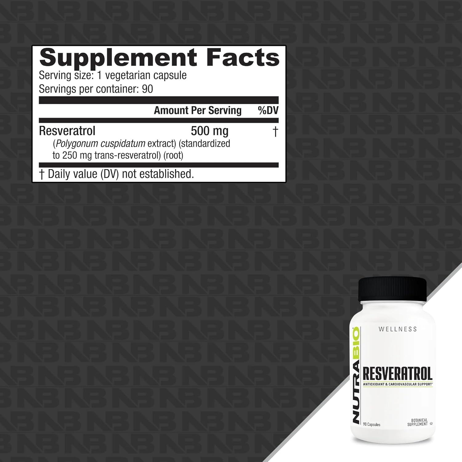 500mg NutraBio Resveratrol Supplement - Natural Antioxidant for Healthy Aging - 90 Capsules