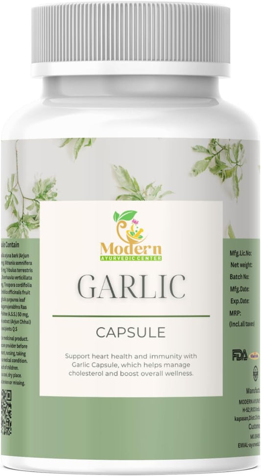 500mg Organic Garlic Capsules for Heart Health, Immunity & Energy - Vegan Herbal Pills - 60 Capsules - Non-GMO & Gluten-Free