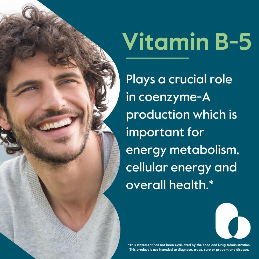 500mg Pantothenic Acid (Vitamin B5) Capsules - 240 Count - Vegetarian, Vegan, Non-GMO, Gluten-Free - No Stearates, Gelatin, or Calcium Silicate