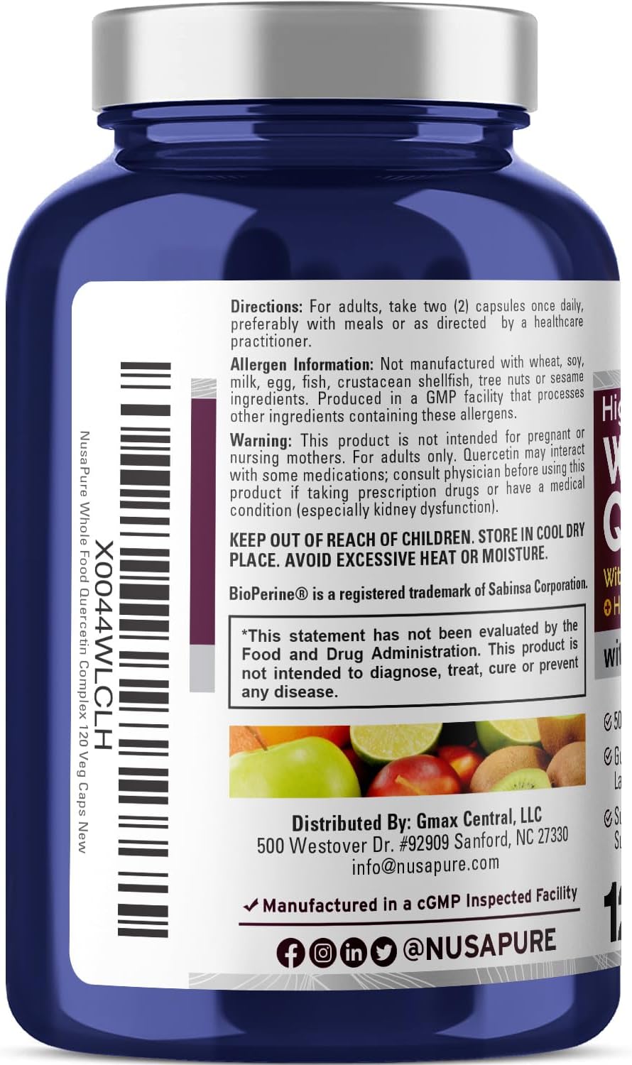 500mg Quercetin with Bromelain - 120 Veggie Capsules - Non-GMO Vegan Formula with Enzymes & Probiotics