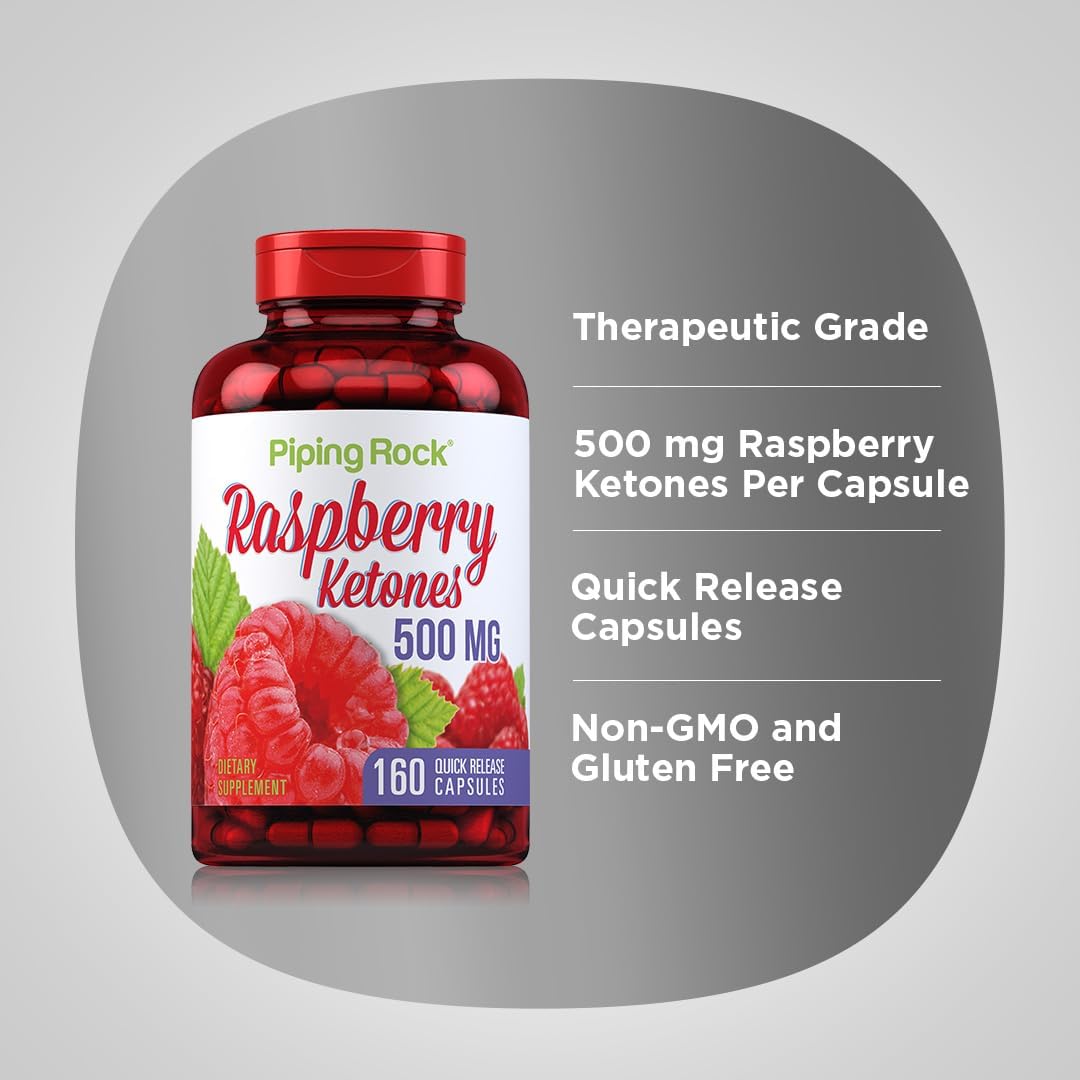 500mg Raspberry Ketones | 160 Capsules | Non-GMO & Gluten Free Formula by Piping Rock