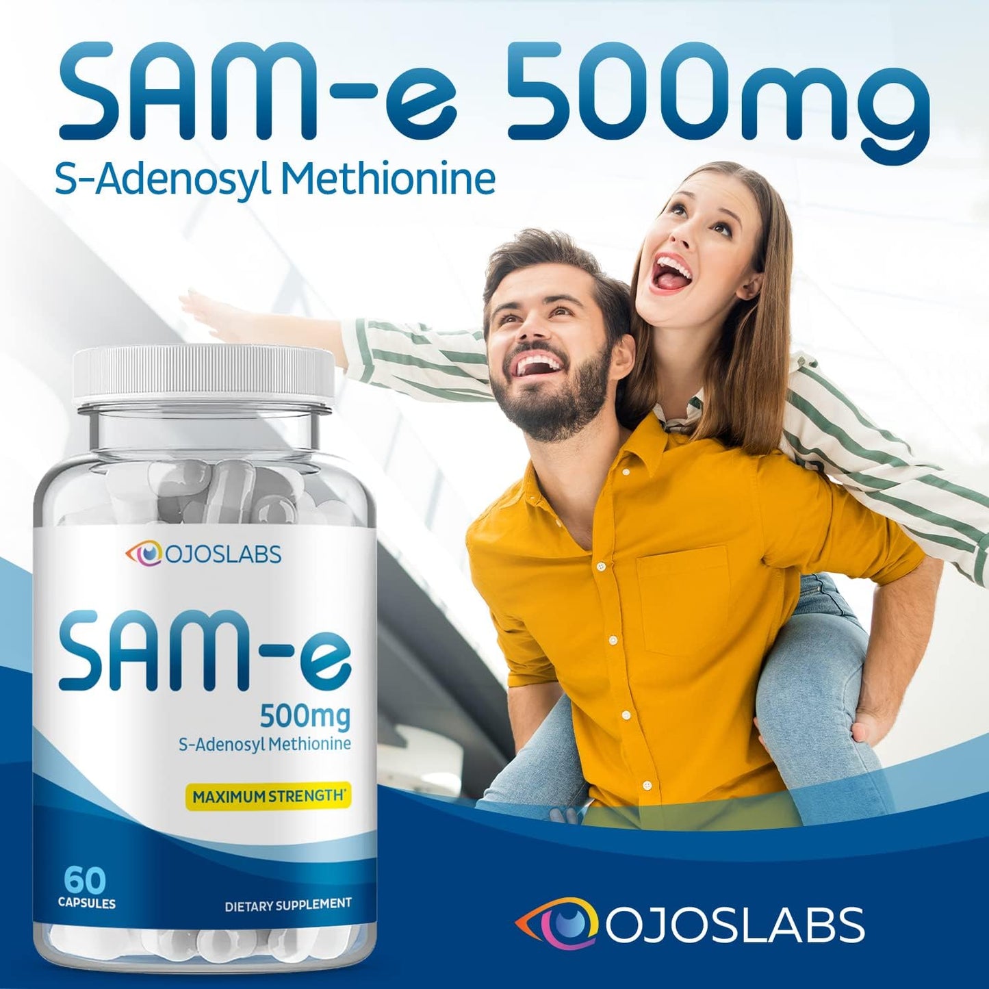 500mg SAM-e Methionine Supplement for Liver, Joint, Brain & Mood Support - High Absorption, Vegan, Gluten-Free, Non-GMO - Made in USA - 60 Capsules (2 Pack)