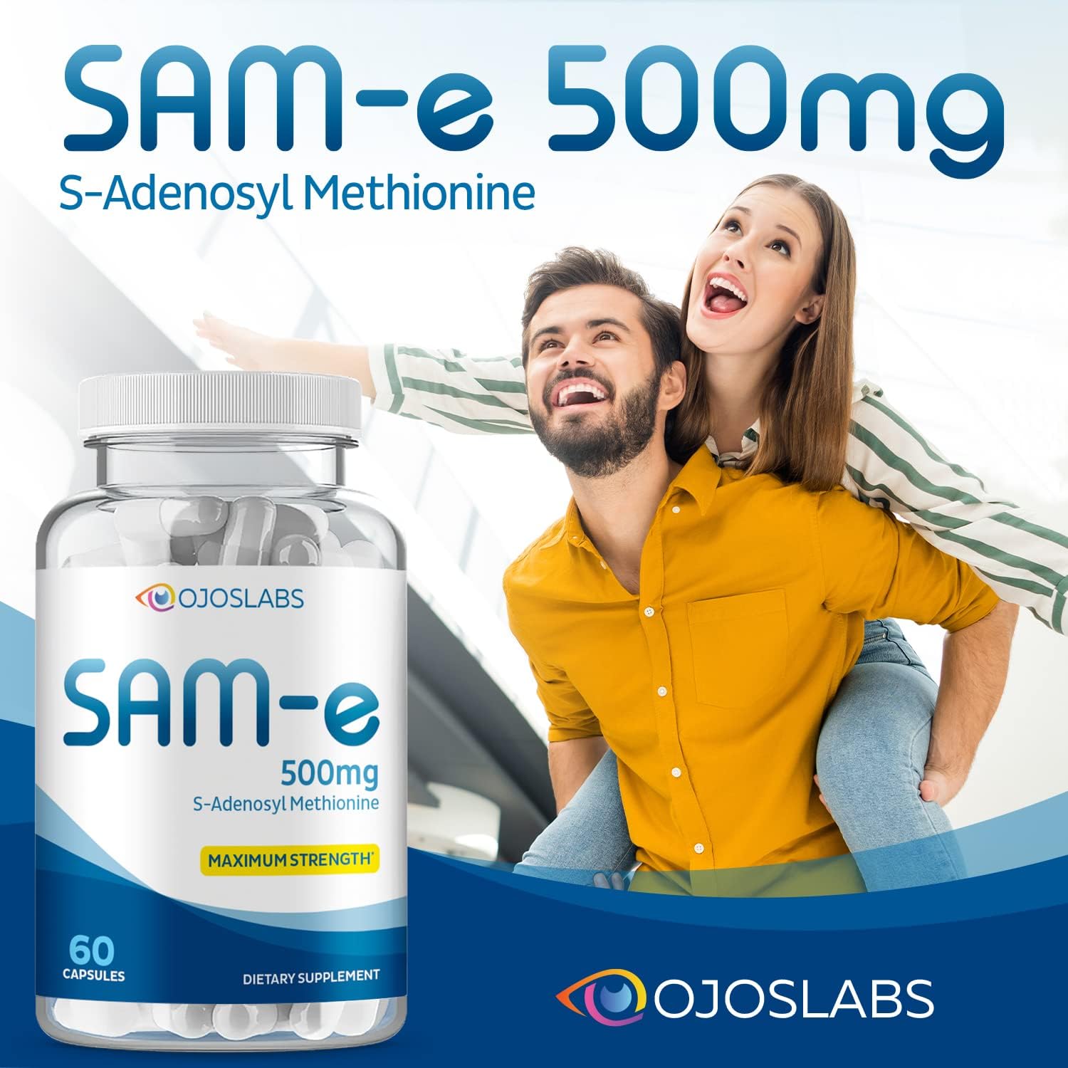 500mg SAM-e Methionine Supplement for Liver, Joint, Brain & Mood Support - High Absorption, Vegan, Gluten-Free, Non-GMO - Made in USA - 60 Capsules (2 Pack)