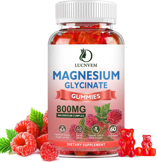 500mg Sugar Free Magnesium Glycinate Gummies with COQ10, B6, D3 - Sleep & Calm Support - 60 Raspberry Gummies